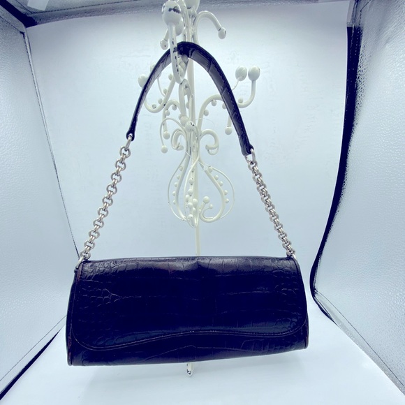 Ann Taylor Genuine Brown Leather Croc Embossed Clutch/Handbag 11”by5”by2” EUC - Picture 3 of 11